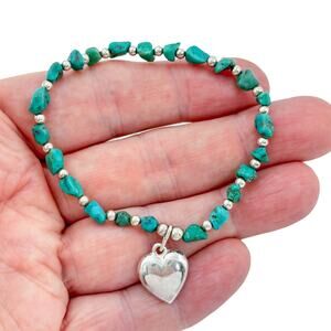 Vintage Sterling Silver 925 Turquoise Heart Bracelet 7"